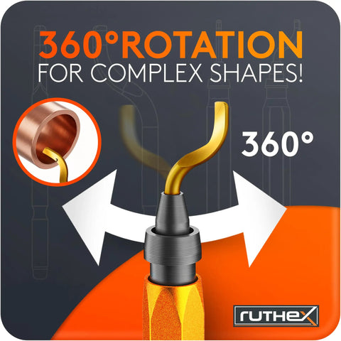 11 Blades Deburring Tool With Metal Storage Box 360 Degree Rotating Blade Manual Deburring Tool For Metal Resin Steel PVC And 3D Printing Built In Handle Storage For Quick Access showcasing 360-degree rotation for complex shapes.