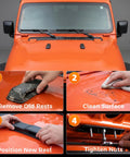 Step-by-step install of Hood Stop Bumpers and Windshield Rest Kit For Quiet Hood Stability And Hood Flutter Fix With Rattle Free Driving OE Spec Replacement 68307300AC 2 Pieces Fits Many Cars And SUVs Easy Install on orange vehicle