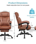 Dimensions of Built For Big And Tall Folks Leather Office Chair With Footrest And Adjustable Headrest, Ergonomic Lumbar Support.