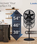 Pedestal Standing Fan With Adjustable Height From About 38 To 54 Inches Tilt Control 3 Speed Oscillating Airflow For Bedroom