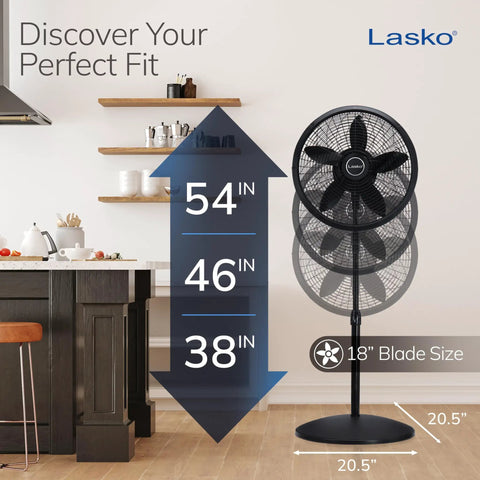Pedestal Standing Fan With Adjustable Height From About 38 To 54 Inches Tilt Control 3 Speed Oscillating Airflow For Bedroom