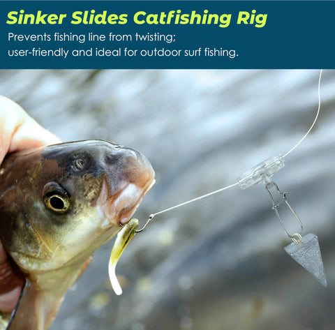 Fish caught using sinker slide clips with duo lock snaps for lures, sinker weights, floats, swivels and catfish rigs, built tough.