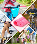 Collage featuring Non Slip Mushroom Style Bike Handlebar Grips for Kids and Grownups, used on scooters, bicycles, 22mm TPR rubber.