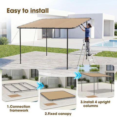12x10 Lean-To Gazebo Pergola With Weatherproof Canopy, Wall-Mounted Galvanized Steel Frame Shelter assembly instructions