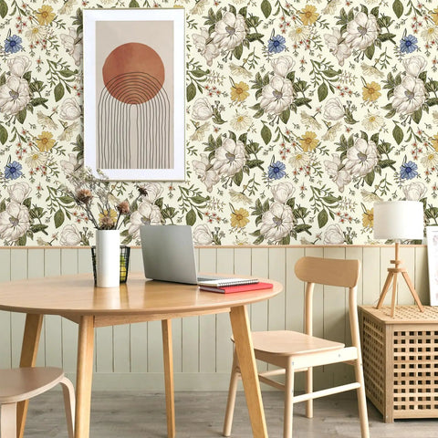 Room with Vintage Floral Peel And Stick Wallpaper For Walls And Cabinets Removable Vinyl Peonies In Bedrooms Nurseries