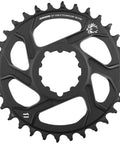 X Sync 38T Direct Mount Off Set Aluminum 12 Speed Chain Ring for 1x Drivetrains, Black Finish, front view with 6mm offset