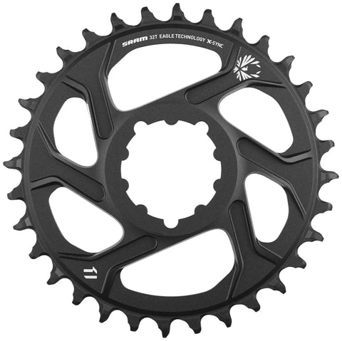 X Sync 38T Direct Mount Off Set Aluminum 12 Speed Chain Ring for 1x Drivetrains, Black Finish, front view with 6mm offset