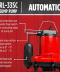 One Third HP Submersible Sump Pump With Snap Action Float Switch, 115 Volt, Cast Iron Body, Red, Automatic Features Display