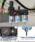 One Quarter Inch NPT Air Drying System With Pro Grade Inline Filter Regulator For Spray Guns And Pneumatic Tools, close view