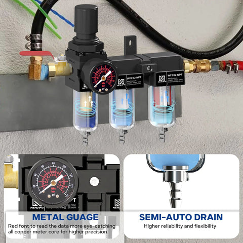 One Quarter Inch NPT Air Drying System With Pro Grade Inline Filter Regulator For Spray Guns And Pneumatic Tools, close view