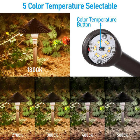 5 color temperatures of 12-Pack Low Voltage Landscape Path Lights, 3W Cast Aluminum, 12-24V, IP65, ETL Listed, Oil Rubbed Bronze