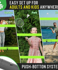 People playing with Outdoor Badminton Net Set For Backyard And Beach Play With A Dope 20 Foot Long 3 Foot High Anti Sag Net