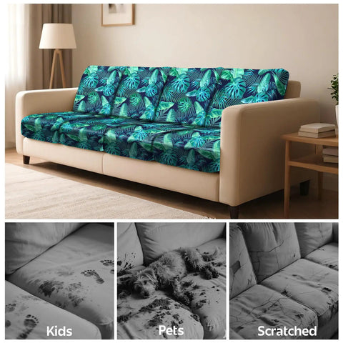 Palm Leaves Patio Cushion Covers Set 8 Pieces Stretch Outdoor Slipcovers For Cushions 20 To 27 Inches With Elastic Bottom Protectors For Sofa And Chair Cushions No Fuss Washable Easy Install covering sofa.