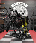 Beefed Up 1500 Lbs Hydraulic Motorcycle Lift For Dirt Bikes ATVs And UTVs with bike on it in a garage setting