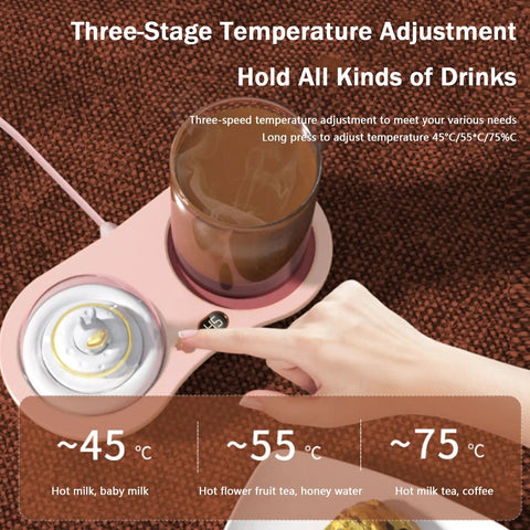 Intelligent Gravity Sensor Coffee Mug Warmer Electric Heated Coaster Automatic Shut Off with temperature adjustment feature.