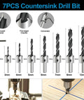 7 pcs countersink drill bits with hex wrench from All In One Pro Grade Woodworking Drill Bit Set With Countersink Bits Step Drill Bits Plug Cutters 5 Flute Countersink Positioning Punch And Hex Wrench 28 Pcs GMTOOLS Chamfer Drilling Tools Kit For Wood Plywood Particleboard And More For DIYers
