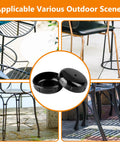 Rugged Wrought Iron Patio Furniture Foot Caps Scratch Resistant Scuff Guards for Metal Chairs, 1.5 inch black ABS outdoor leg covers.