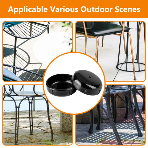 Rugged Wrought Iron Patio Furniture Foot Caps Scratch Resistant Scuff Guards for Metal Chairs, 1.5 inch black ABS outdoor leg covers.