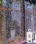 Battery Operated Curtain Lights 300 LEDs 9.8ft By 9.8ft Fairy String Lights With Remote And Timer, Outdoor Cool White