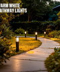 4 Pack Low Voltage Pathway Lights Dope 3W LED Outdoor Landscape Lighting illuminating a garden path at night