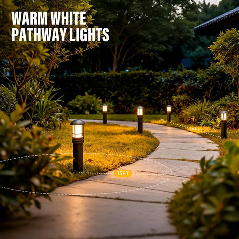 4 Pack Low Voltage Pathway Lights Dope 3W LED Outdoor Landscape Lighting illuminating a garden path at night