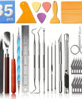 Set of 35-piece all-in-one weeding tools kit for vinyl and scrapbooking with tweezers, hook weeders, utility knife, scissors, ruler