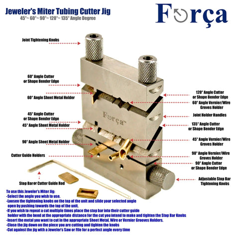 Slick Jewelry Miter Vise For Exact Tube And Wire Cutting At Forty Five To One Thirty Five Degrees, showing angles and functions.