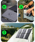 Portable 35W Solar Panel Charger With Fast USB C PD 25W And USB A, lightweight, waterproof, on a tent, camping gear.
