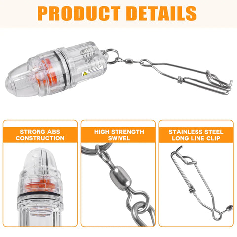 Super Bright 4.3 Inch LED Fishing Light For Night Fishing With Clip Waterproof Underwater Lamp showing ABS body and stainless steel clip