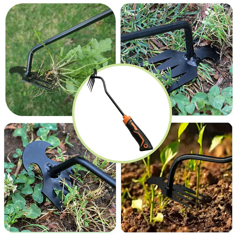 Three Piece Weed Puller Tool Set For Easy Weeding Portable Garden Weeder Hand Tool in use in various garden settings