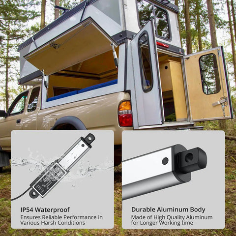 Mini Linear Actuator 12V IP54 Waterproof 42 Lbs 188N Stroke 1.2 In 30 Mm 5 Mm Per Sec Speed Ultra Compact 85 Mm Install Length to 115 Mm Max Extended 4.5 In for DIY Projects on camper shell hatch, aluminum body
