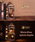 Cherry Blossom Sakura Train Book Nook Kit With LED 3D Wood Puzzle And Infinity Mirror for DIY bookshelf decor day and night view