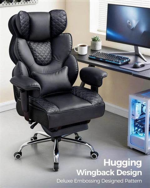 Big And Tall Ergonomic Gaming Chair With Heavy Duty Build And Breathable Mesh, wingback design, in front of gaming setup