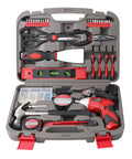 135 Piece Home Tool Set With Pivoting Dual Angle 3 6V Lithium Ion Cordless Screwdriver Essential DIY Kit With Hanging Organizer Red inside case