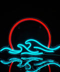 Sunrise And Waves Neon Light LED Sign For Bedroom Wall Decor Anime Inspired Ukiyo E Style Neon Sign with red and ice blue glow.