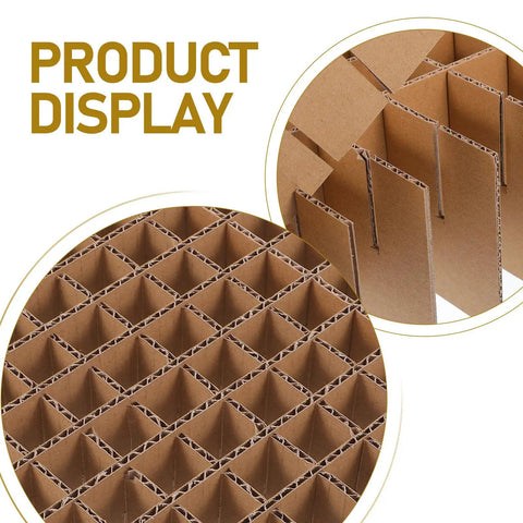 Two Pack Corrugated Cardboard Dividers For Kitchen Gear And Mugs, Reusable Shock Absorbing Paper Inserts With Khaki Kraft Paper, Lightweight Protective Packaging, Custom Fit Interlocking Grid Dividers For Shipping And Storage, shown in grid and fold views