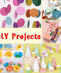 Colorful DIY projects using 1 Inch Circle Hole Punch Lever Tool For Crafting And Scrapbooking with various festival decorations.