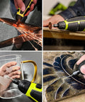 12V Cordless Rotary Tool Kit with Flex Shaft and 7 Variable Speeds used for cutting metal, polishing wood, engraving glass, and carving details