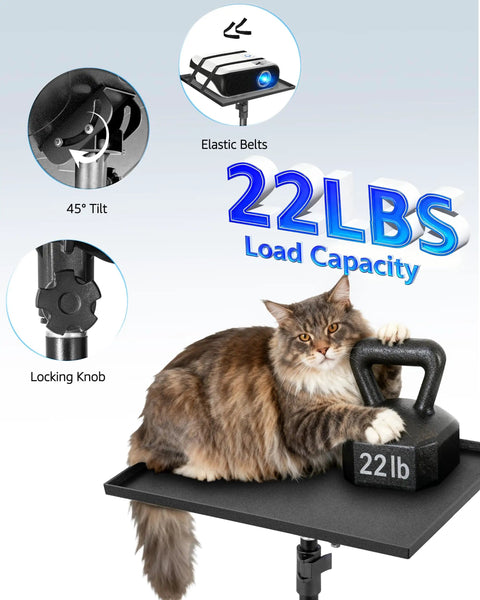 Beefy 56 Inch Height Adjustable Projector Stand Tripod with 16 By 11 Inch Tray featuring cat and 22 lb weight