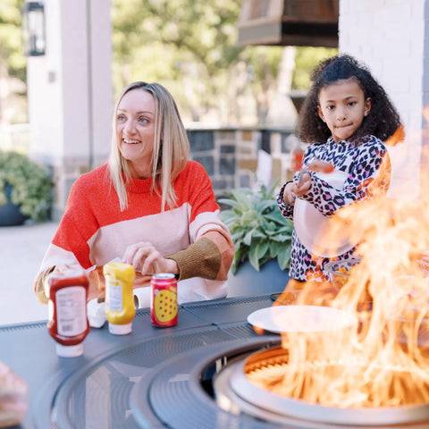 People enjoying Surround Extend For Bonfire Ranger Fire Pit Table Space Upgrade Outdoor Backyard Party Accessory setup.
