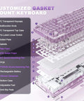 Smooth Wireless Mechanical Keyboard With Sleek Rotary Knob And Sick Tri Mode Sync For Effortless Multi Device Pairing Purple Crystal Switches showcasing its customized gasket mount design.