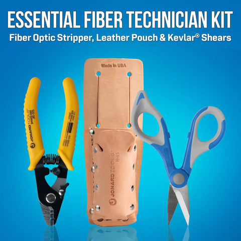 TK 355 Three Hole Fiber Optic Stripper And Kevlar Shears Kit In Leather Pouch For Pros Includes JIC 186 Wire And Kevlar Cutting Shears And JIC 375 Three Hole Stripper For 1.6 To 3 mm Jacket And 600 To 900 Micron Buffer