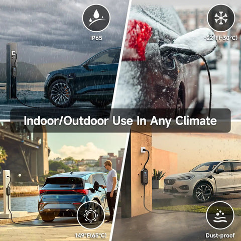 Hassle Free Level One EV Charger Built Tough For Weekend Drives Featuring A Twenty Five Foot Heavy Duty Cable Plus Smart Overload Protection In Various Weather Conditions.
