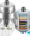 Two Pack Shower Filter System With Four Replacement Cartridges, 20 Stage Filtration removes chlorine fluoride heavy metals iron