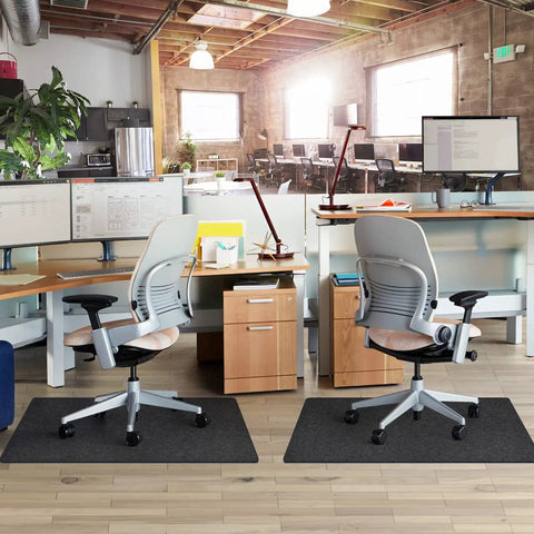 Office space with chairs on 55X35 Inches Anti Slip Chair Mat For Hardwood Floors Under Desk, Large Floor Protector