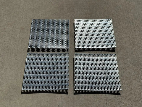 Heavy Duty Eight By Eight Inch Steel Mending Plates For Solid Wood Repair arranged on flat surface, showcasing hot dipped galvanized finish.