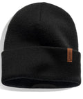 Unisex Cuffed Beanie Thick Double Knit Winter Skull Cap Black Cozy Warm For Skiing Running And Daily Cold Weather Protection