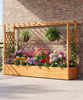 Raised Garden Bed With Trellis And Hanging Roof Wood Planter Box With Drainage Holes showcasing flowers and climbing vines