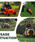 Collage of ride-on lawn mowers in use, showcasing the versatility of lawn maintenance equipment