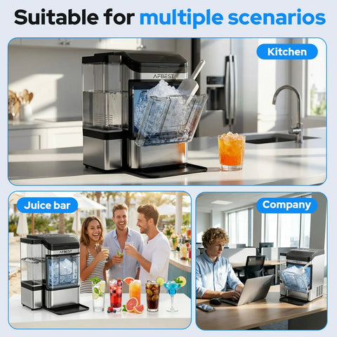 Upgrade Your Kitchen Vibe With This Portable Countertop Nugget Ice Maker Cranking Out ThirtyEight Pounds Fast Of Chewable Soft Ice And HassleFree Self Cleaning For Bars And Weekend Hangouts in a kitchen and juice bar setting.